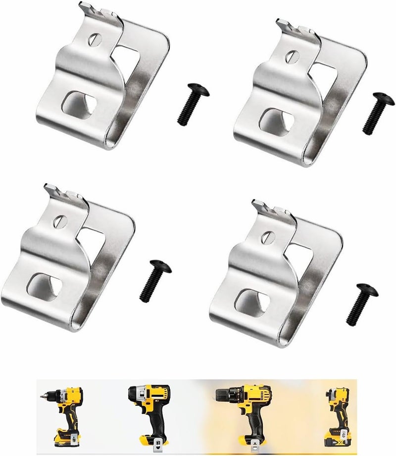 ZLLITONS N268241 N086039 Stainless Steel Belt Clips for Dewalt 20V Power Tools, Compatible with, DCD980, DCD985, DCD980L2, DCD985L2,Includes Screws and Drill Tool Hooks (4-pack) - Image 1